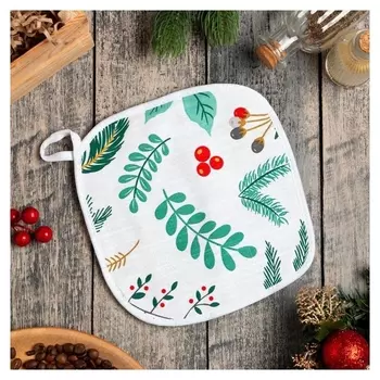 Прихватка "Сhristmas Leaves" 19х19 репс, 100% х/л,ватин 250г/м2