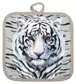 Прихватка снежный тигр 18х18 см, лен 50%, хлопок 50%, 160г/м2