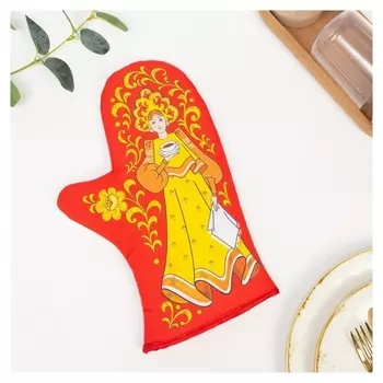 Прихватка-варежка девица на красном 30х16 см