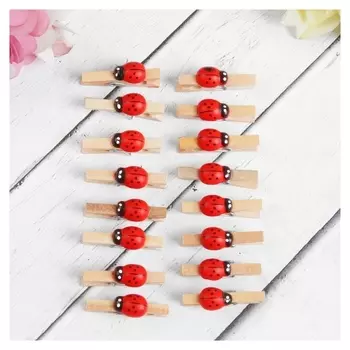 Прищепки «Божьи коровки», на красной прищепке, набор 16 шт.