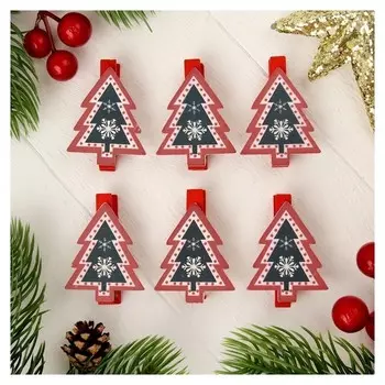 Прищепки новогодние "Ёлочка", набор 6 шт.