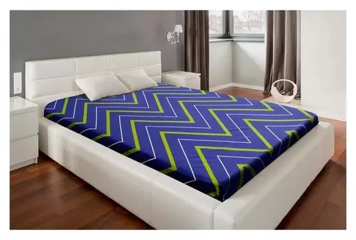 Простыня этель «Зелёно-синие зигзаги» 150х214, поплин, 125 г/м2