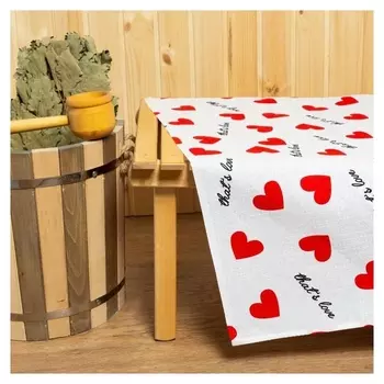 Простыня для бани «Сердечки» 150х180±5 см, 100% хлопок, вафельное полотно, 160 гр/м2