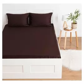 Простыня на резинке этель 200*220*25 см, цв.темно-коричневый, 100% хлопок, мако-сатин, 125 г/м² 5373