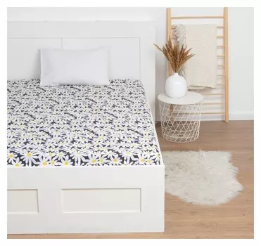 Простыня на резинке Lovelife 160*200*25см, "Ромашки", 100% хлопок, сатин, 125г/м²
