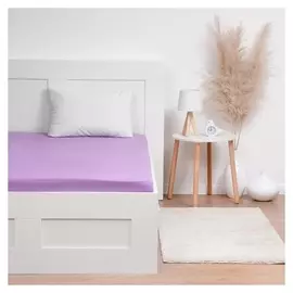 Простыня на резинке, размер 180х200х20см, тёмно-сиреневый, кулирка 120гр, 100% хлопок