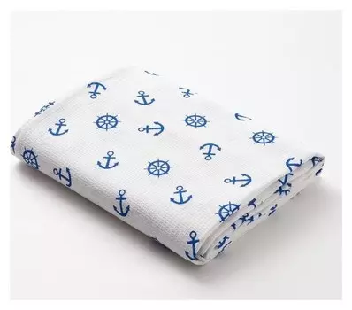 Простыня вафельная для бани экономь и Я «Якоря» 150х180 см, цв.белый, 150 гр/м2, 100% хл