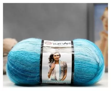 Пряжа "Angora Active" 25% мохер, 75% акрил 500м/100гр (845 бело-бирюзовый)