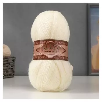Пряжа "Angora Gold Simli" 75% акрил, 20% шерсть, 5% металлик 500м/100гр (62 сливочн)