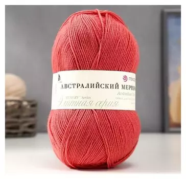 Пряжа "Австралийский меринос" 95%мер. шерсть,5% акрил объёмный 400м/100гр (185-земляника)
