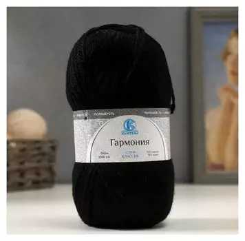 Пряжа "Гармония" 50% шерсть, 50% акрил 245м/100гр (003 черный)