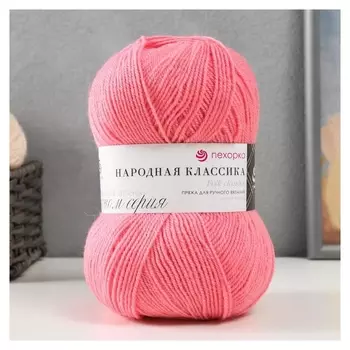 Пряжа "Народная классика" 30%шерсть, 70% акрил 400м/100гр (378-герань)