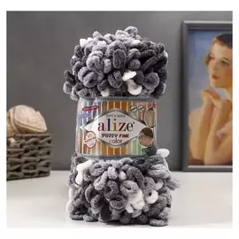 Пряжа "Puffy Fine Color" 100% микрополиэстер 14,5м/100гр (5925 серый камуфляж)