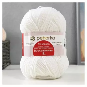 Пряжа "Всесезонная" 25% шерсть, 30% хлопок, 45% акрил 320м/100гр (01-белый)