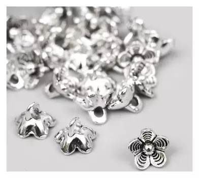 Пуговица металл для творчества "Цветик" серебро G070b832 набор 24 шт 0,9х0,9 см