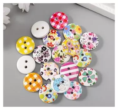 Пуговицы декоративные дерево "Цветные" вес 8 гр