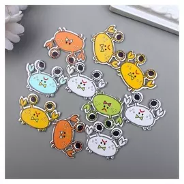 Пуговицы дерево для творчества 2 прокола "Глазастый крабик" набор 10 шт 2,1х2,7 см