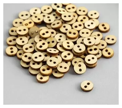 Пуговицы дерево для творчества 2 прокола "Простые" набор 100 шт 0,8х0,8х0,2 см