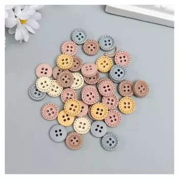 Пуговицы дерево для творчества 4 прокола "Стиль" набор 40 шт 1,2х1,2 см