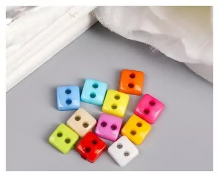 Пуговицы пластик для творчества 2 прокола "Цветные квадратики" микро набор 80 шт 0,6х0,6см