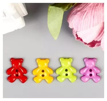 Пуговицы пластик для творчества 2 прокола "Мишки" набор 36 шт 1,6х1,9 см