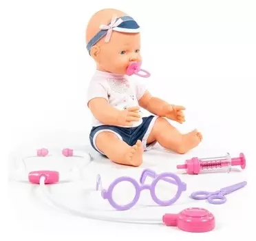 Пупс Весёлый с соской и набором доктора