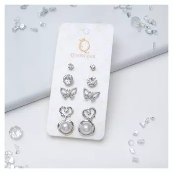 Пусеты 5 пар "" настроение, серебро