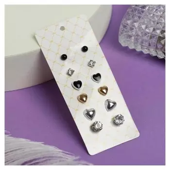 Пусеты 6 пар "Романтика" сердца, цветные