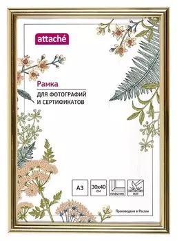 Рамка пластиковая Attache 30х40 (А3) золотая (глянец)