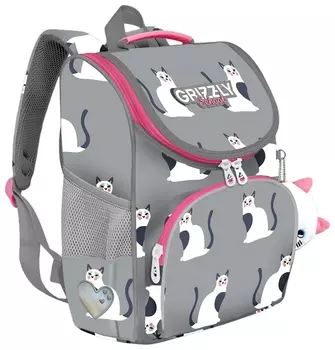 Ранец Grizzly анатомическая спинка, с мешком для обуви, для девочек, "Cats", 33х25х13 см, Ram-284-11/1