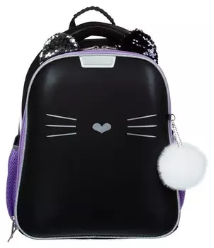 Ранец N1school Kitty Black, 2 отд., ортопед. спинка, экокожа