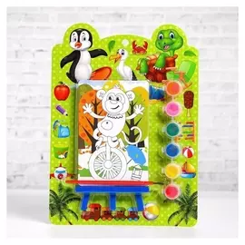 Раскраска на подставке «Обезьянка», краска 6 цветов, кисть