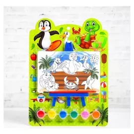 Раскраска на подставке «Весёлые друзья», краска 6 цветов, кисть