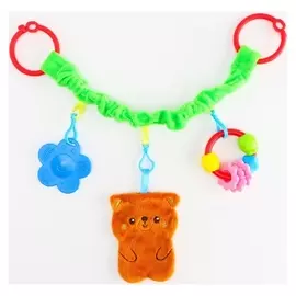 Растяжка - погремушка мягкая на кроватку/коляску «Мишка», 36 - 62 см