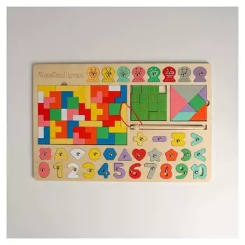 Развивающая игра 6 в 1 «Рыбалка+танграм+пятнашки+тетрис+фигуры+цифры» 30×45×0,8 см