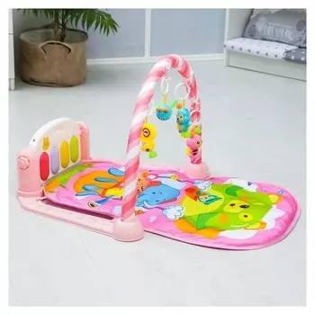 Развивающий коврик «Мишка», с пианино, розовый