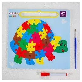 Развивающий набор 3в1 «Черепаха», раскраска, пазл, планшет, маркер, в пакете