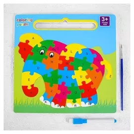 Развивающий набор 3в1 «Слон», раскраска, пазл, планшет, маркер, в пакете