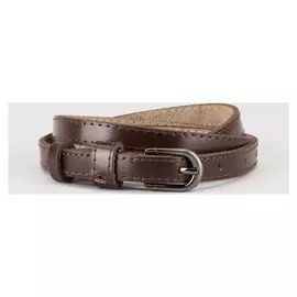 Ремень женский, ширина - 1.4 см, винт, 2 строчки, пряжка тёмный металл, цвет коричневый