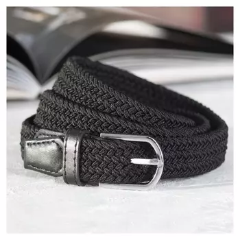 Ремень женский, ширина 2,5 см, резинка плетёнка, пряжка металл, цвет чёрный