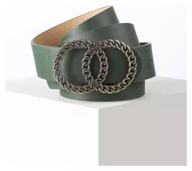 Ремень женский, ширина 3,3 см, гладкий, пряжка металл, цвет зелёный