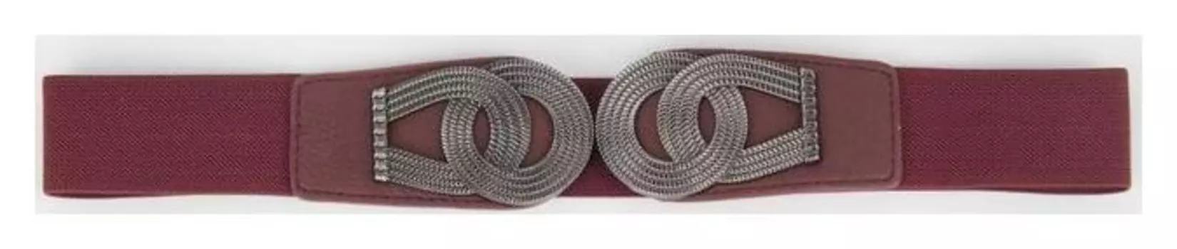 Ремень женский, ширина 3,8 см, резинка, пряжка серебро, цвет бордовый