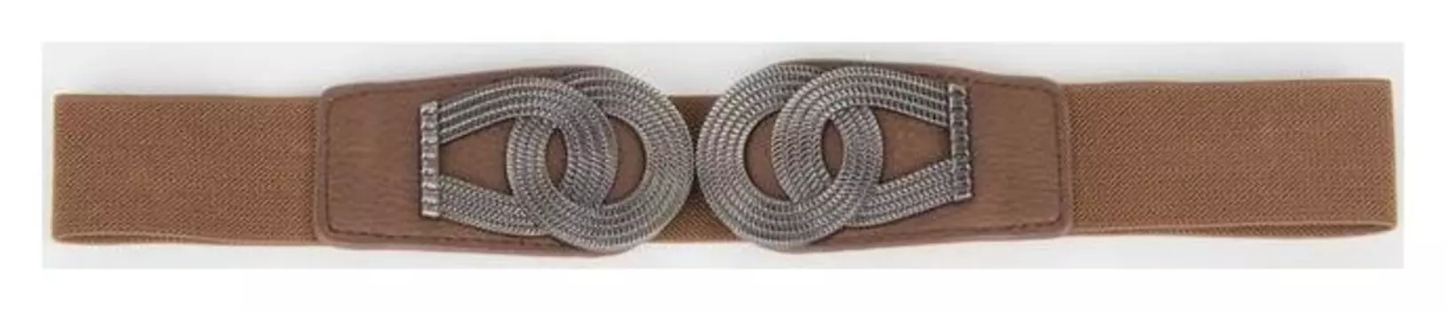 Ремень женский, ширина 3,8 см, резинка, пряжка серебро, цвет коричневый