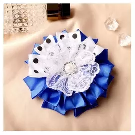 Резинка для волос "Бант-цветок" бело-синий