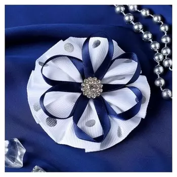 Резинка для волос бант "Школьница" D-7 см горошек и ленточка, белый