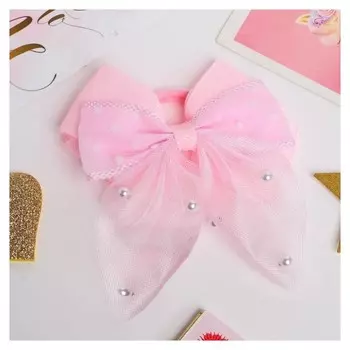 Резинка для волос "Бантик лили в горошек" 10х9 см, розовый