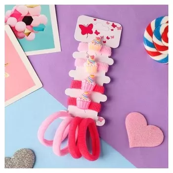 Резинка для волос "Иветта" (Набор 8 шт) пироженки, 4 см, розовый