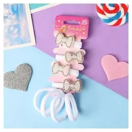 Резинка для волос "Лори" (Набор 8 шт) бантики, 3 см, белый