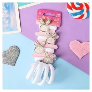 Резинка для волос "Лори" (Набор 8 шт) зайки, 3 см, белый