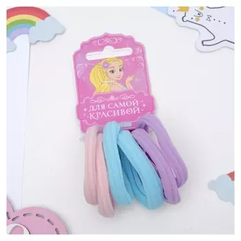 Резинка для волос "Махрушка" (Набор 6 шт) 4,5 см полоска цветные